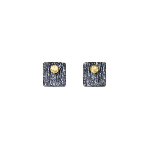 Modern Textured Square Earrings with 18k Gold Dots