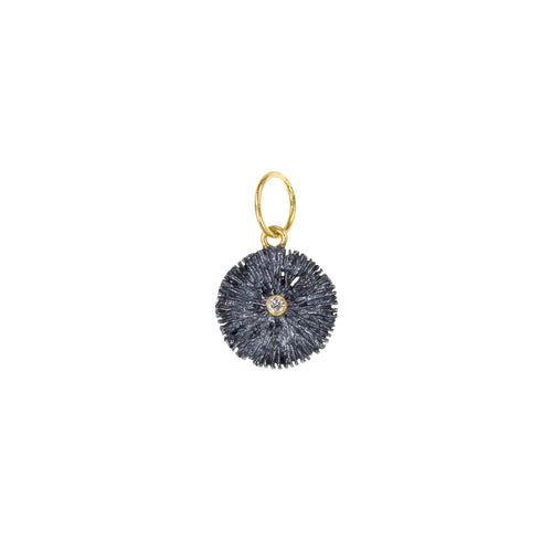 Apostolos Jewelry Round Textured Pendant with Diamond in Oxidized Silver and 18k Gold