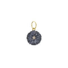 Round Textured Pendant with Diamond in Oxidized Silver and 18k Gold -Small
