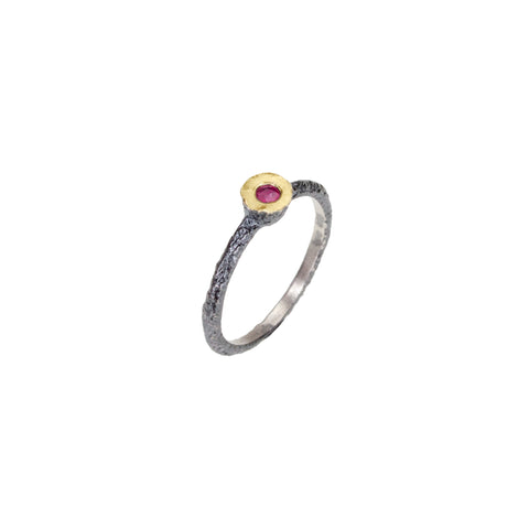 Apostolos Ring with 18k Gold Square and Ruby
