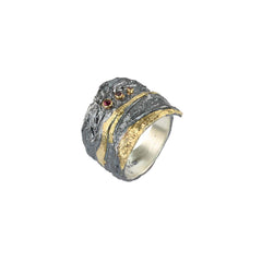 Apostolos Wrap ring with Three Rubies and 18k Gold Stripe Highlights
