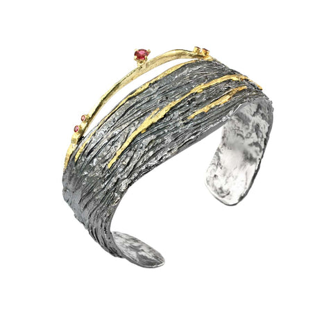 14K Gold Natural Ruby Baguette Bracelet
