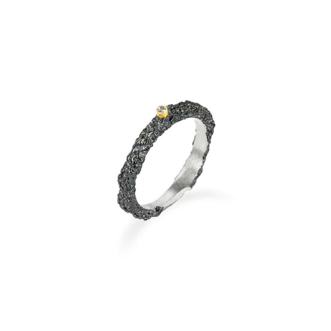 Apostolos Tapered Ring with Three Diamonds and 18k Gold Edges