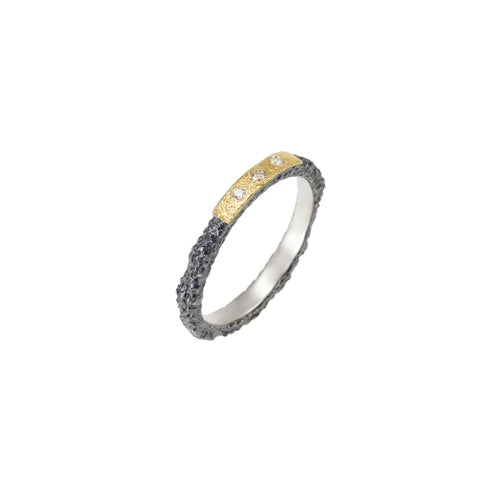 Textured Apostolos Ring with Three Brilliant Diamond