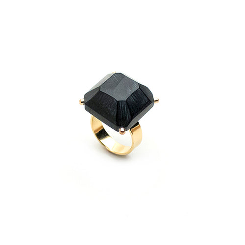 Black Gold Cropped Emerald Ring - Lireille