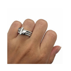 Satin silver ring with diamond & silver detail