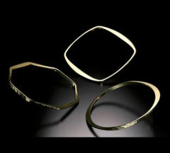 14k Gold Alternating Flat and Round Hammered-Edge Bangle Bracelet