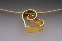 14k Yellow Gold Ribbon Heart Necklace