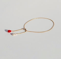 Red Coral Bracelet with Freshwater Pearls and Adjustable Gold-filled Chain