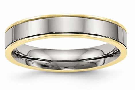 Titanium Polished Yellow IP Grooved Comfort Back Ring