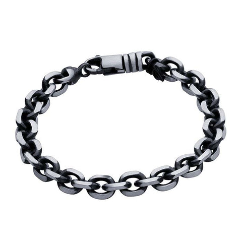 Stainless Steel Antiqued and Polished 8.5 inch Grooved Link Bracelet