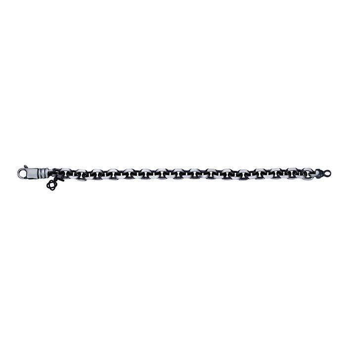 Sterling Silver Gunmetal 9mm Diamond-Cut Cable Chain Bracelet