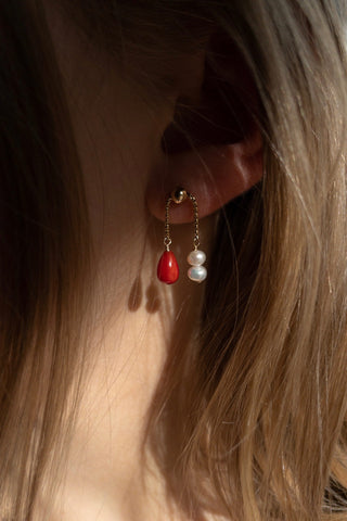 Triangle Earrings with White Freshwater Teardrop Pearls