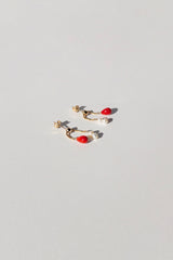 Red Coral Earrings with Two Freshwater White Pearls