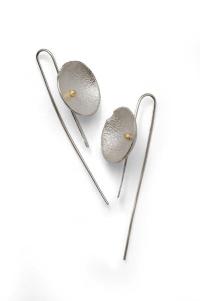 Oxidised Daisy Earrings with Long Wire in sterling silver and 18kt gold