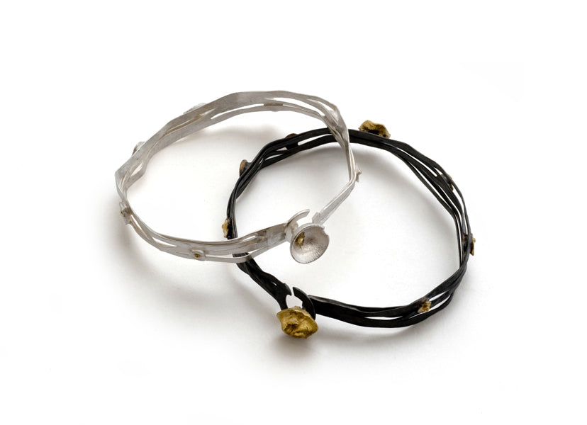 Acorn Cup Wrap Bangle in 18k gold and Oxidized Sterling silver