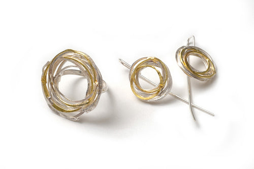 gold and silver wrap earrings- sterling silver and 18ct gold