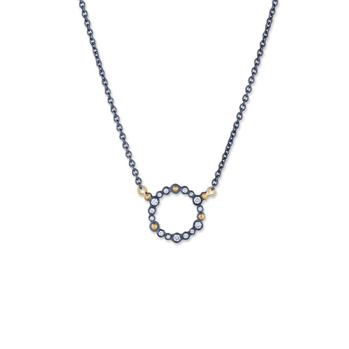 Open Circle Dylan Necklace with Gold Granulation and Diamonds