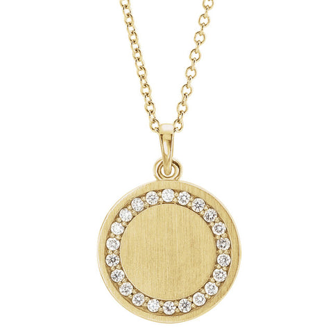 14K Gold .005 CT Diamond Round Engravable Starburst Necklace