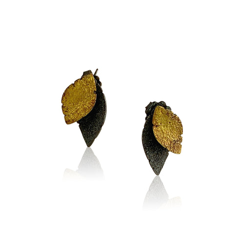 Small Double Leaf Stud with Gold - OX