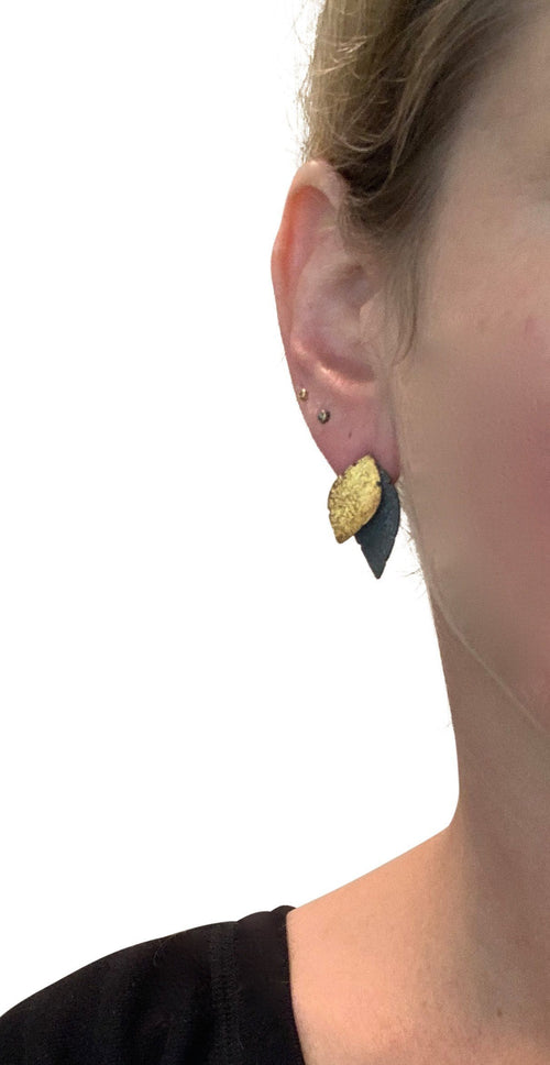Small Double Leaf Stud with Gold - OX