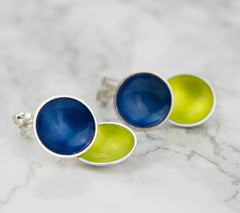 Halo Silver and Colorful Small Enamel Double Drop Earrings