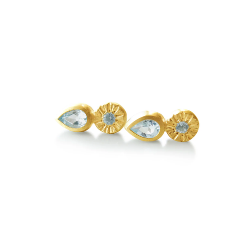 14K Gold Natural Turquoise & Natural Aquamarine Fan Earrings