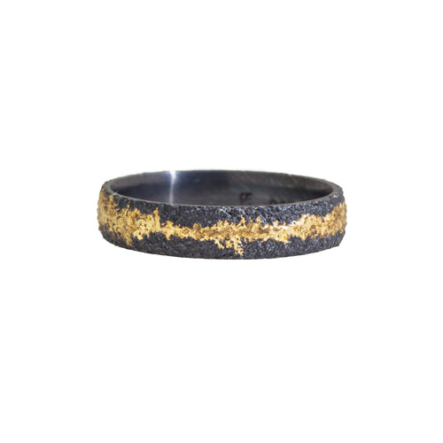 Narrow Fog Sand Band  with 18k Yellow Gold