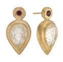 Geometrical Faceted Post Earrings with Routile Quartz and Tourmaline