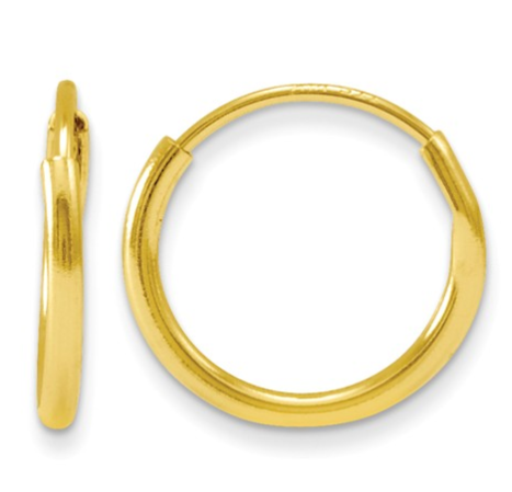 14k Yellow Gold 1 MM Wide 9 MM Endless Hoop Earrings