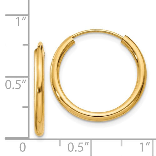 14k Gold 2mm wide 21 mm Endless Hoop Earrings