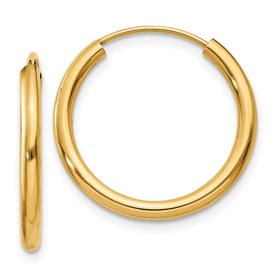 14k Gold 2mm wide 21 mm Endless Hoop Earrings