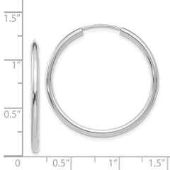 14k White Gold 2mm Wide 30mm Polished Endless Hoop Earrings