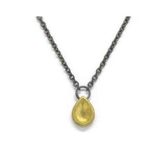18k Gold Teardrop Pendant with Oxidized Silver Chain