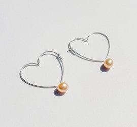 Heart Hoop Pearl Earrings in Gold-filled Ear Wires