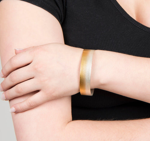 Electra Cuff Bracelet, textured sterling silver and 24k gold-plating - Lireille