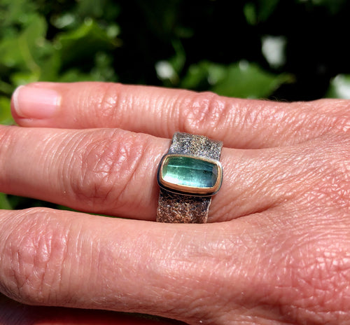 Bright Green Tourmaline Crystal Ring