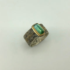 Bright Green Tourmaline Crystal Ring