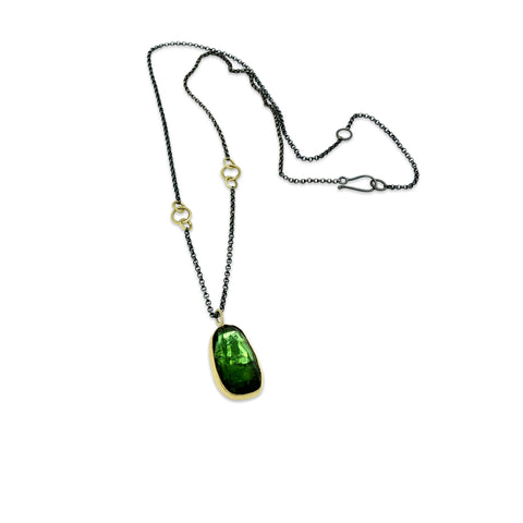 Brazilian Indicolite Tourmaline Cabochon Droplet Set Necklace in 18k Yellow Gold