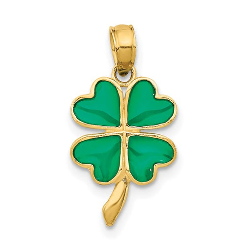 14k Yellow Gold 4-Leaf Clover Enameled Pendant