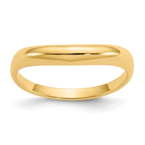 Top view of solid 14k gold domed wave ring contour band