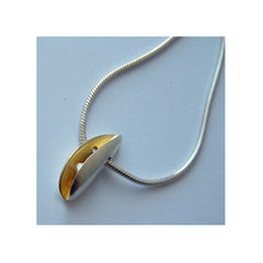Small side diamond silver shell pendant with 18K gold plated interior