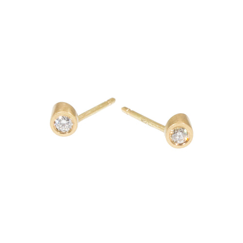 Angled Tube Post Earrings with White Diamonds in 18k Yellow Gold