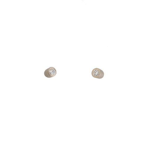 Angled Tube Post Earrings in 14k Palladium White Gold and White Diamonds
