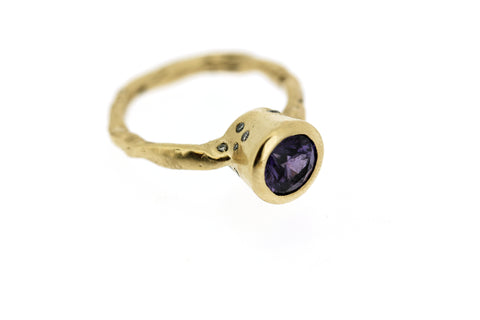 18k Yellow Gold Sapphire Claw Diamond Engagement Ring