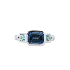 22K Yellow Gold "Love" Stacking Ring With London Blue Topaz, Mint Tourmalines And Diamonds Set In 18K White Gold Bezel