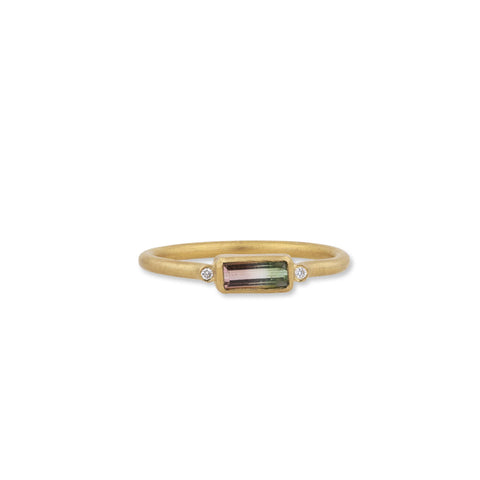 Diva Ring with 22K Gold Emerald Cut Pink Tourmaline Ring