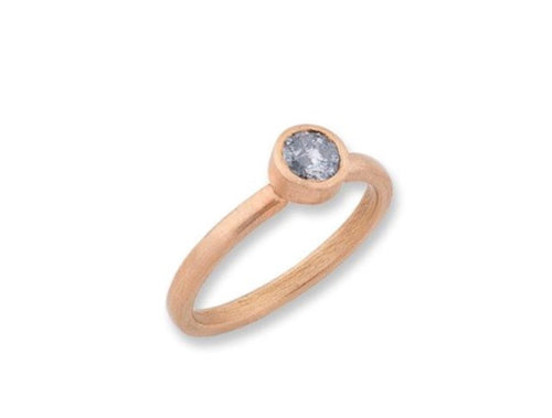 22K Peach Glow "Love" Ring With Round Gray Salt And Pepper Diamond