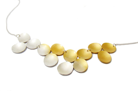 Multi Strand Oxidized Silver and Gold-plated 12 Strands Discs Necklace