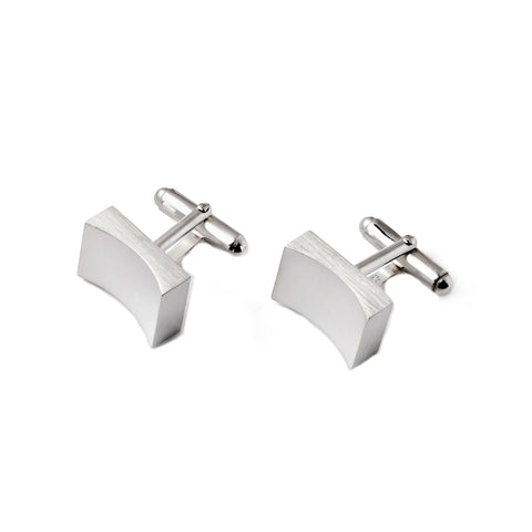 Sterling Silver Round Concave Cuff Links